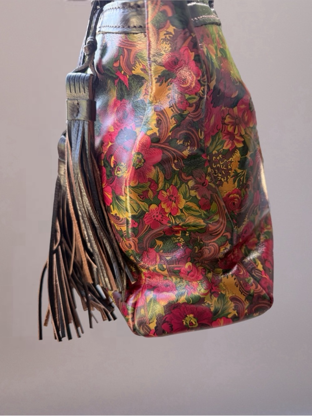 Patricia Nash Red Floral Leather Shoulder Bag - Picture 6 of 10